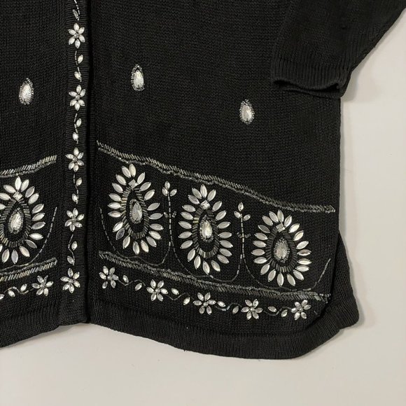 Vintage Extra Point Cardigan Sweater Size 3X Black Bling Rhinestones Snap Front - Picture 6 of 10